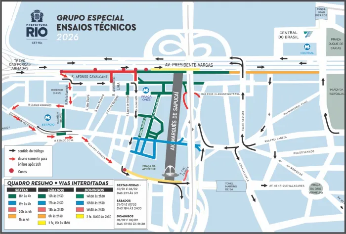 Vias de acesso e do entorno do Sambódromo serão interditadas