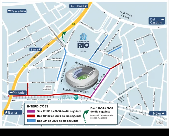 CET-Rio implanta esquema de trânsito para Botafogo x Fluminense no Nilton Santos, domingo