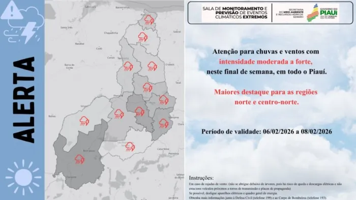 Chuvas intensas e risco de tempestades marcam o fim de semana no Piauí