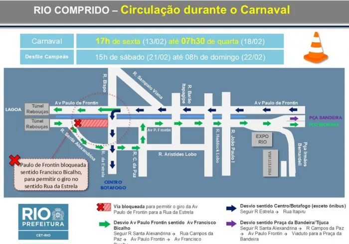 CET-Rio altera trânsito no Rio Comprido para operação carnaval no Sambódromo