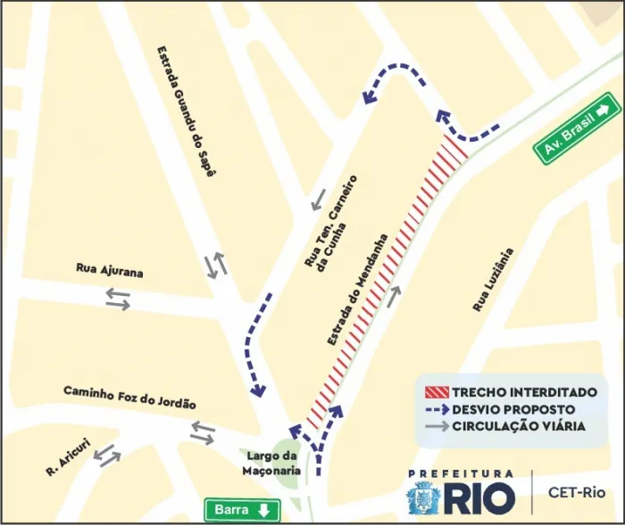 CET-Rio altera trânsito para continuidade das obras do Plano de Mobilidade de Campo Grande