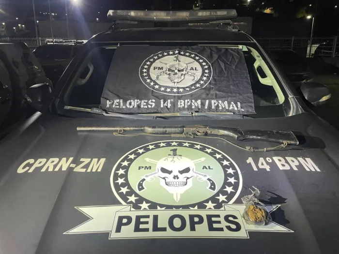 Pelopes apreendeu uma espingarda artesanal e 22g de maconha - Ascom PM-AL