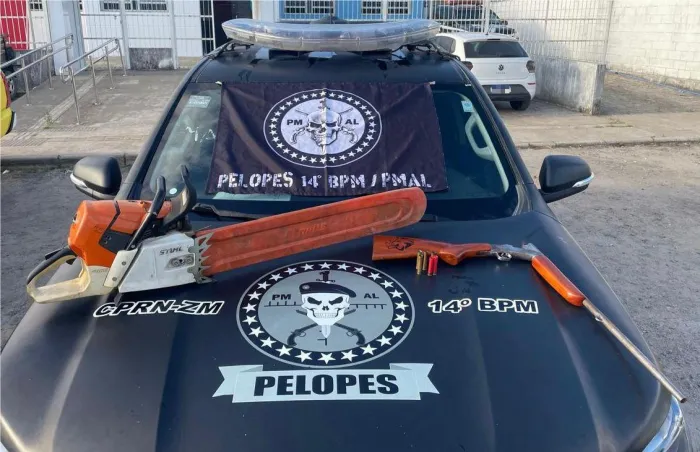 Motossera apreendida em ação da Polícia Militar no município de Colônia Leopoldina - Ascom PM-AL