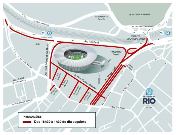 CET-Rio monta operação de trânsito no entorno do Maracanã para jogo entre Flamengo e Lanús