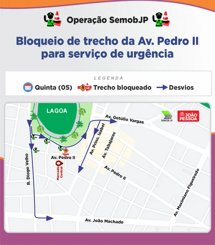 Semob-JP bloqueia trecho da Avenida Dom Pedro II para serviço de urgência da Seinfra