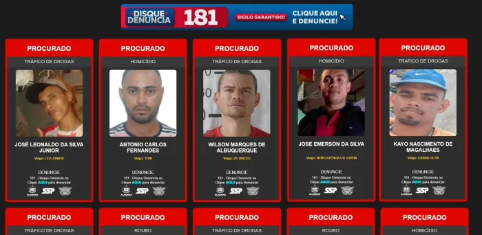 População pode colaborar com a prisão de foragidos da Justiça por meio de denúncias - 