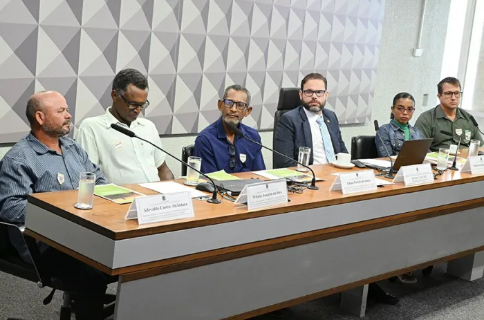 O senador Jorge Seif (3º à dir.) presidiu a reunião - Foto: Geraldo Magela/Agência Senado