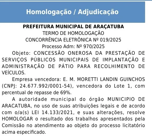 Foto: Reprodução/Prefeitura de Araçatuba - SP