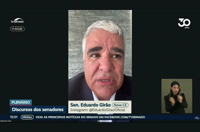 O senador Eduardo Girão (NOVO-CE), autor de pedido de impeachment de Paulo Gonet - Foto: Reprodução/Tv Senado