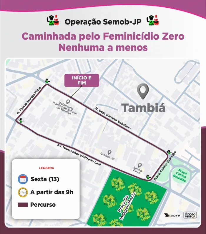 Semob-JP dará apoio operacional à Caminhada pelo Feminicídio Zero – Nenhuma a Menos, no Centro