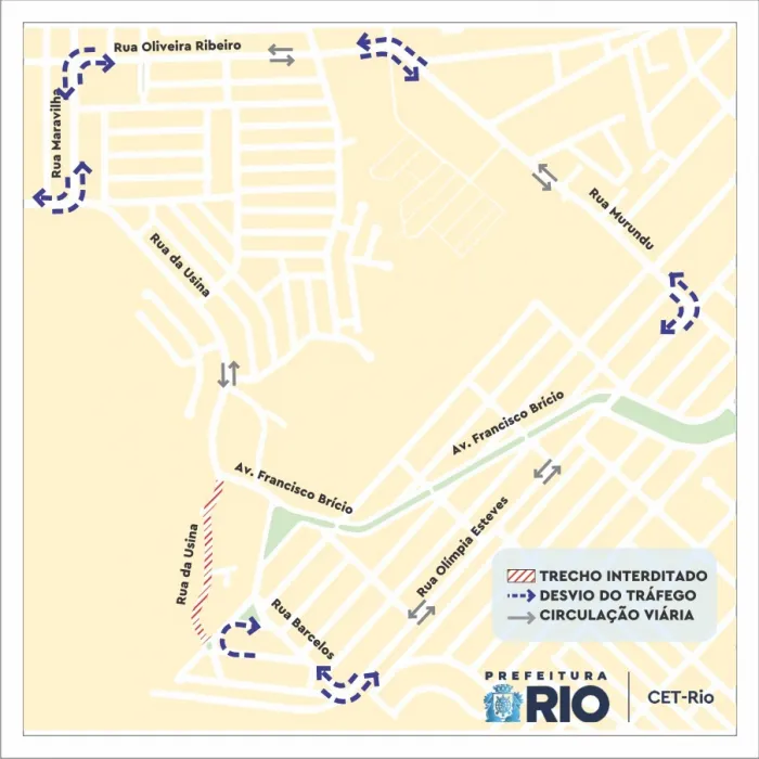 CET-Rio implanta operação de trânsito em Bangu para obras de drenagem nesta segunda-feira (23/03)