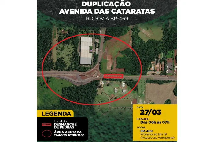 Rodovia das Cataratas será bloqueada nesta sexta-feira para detonação de rochas