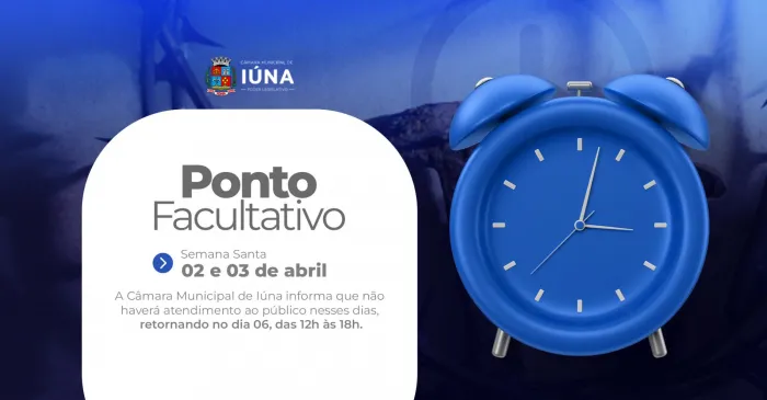 Não haverá expediente na Câmara Municipal nos dias 02 e 03 de abril