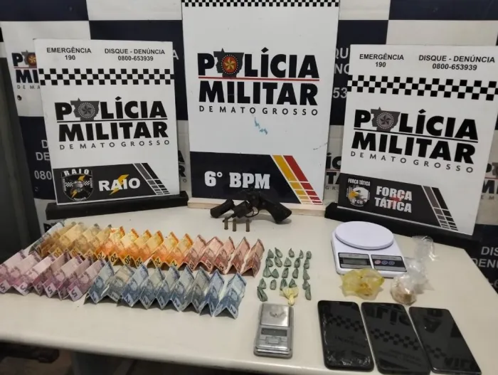 Polícia Militar detém três faccionados com revólver e pasta base de cocaína em Cáceres