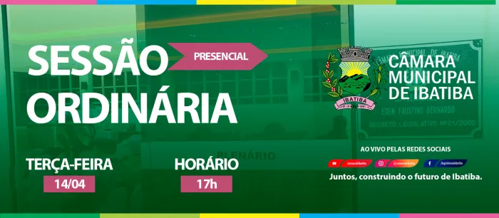 Câmara Municipal realiza 5ª Sessão Ordinária na próxima terça-feira (14)
