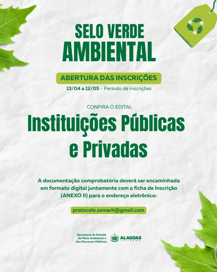 Semarh abre inscrições para Selo Verde 2026