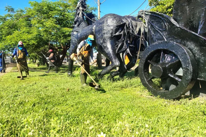 Canteiro central na ACNO 1 recebe serviço de roçagem - Crédito da foto: Divulgação