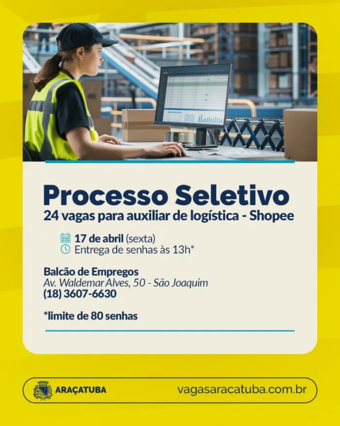 Balcão de Empregos de Araçatuba terá processo seletivo com 24 vagas para auxiliar de logística