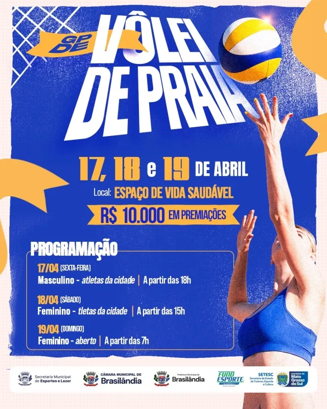 Brasilândia sedia GP de Vôlei de Praia com R$ 10 mil em premiações e atletas de todo o estado