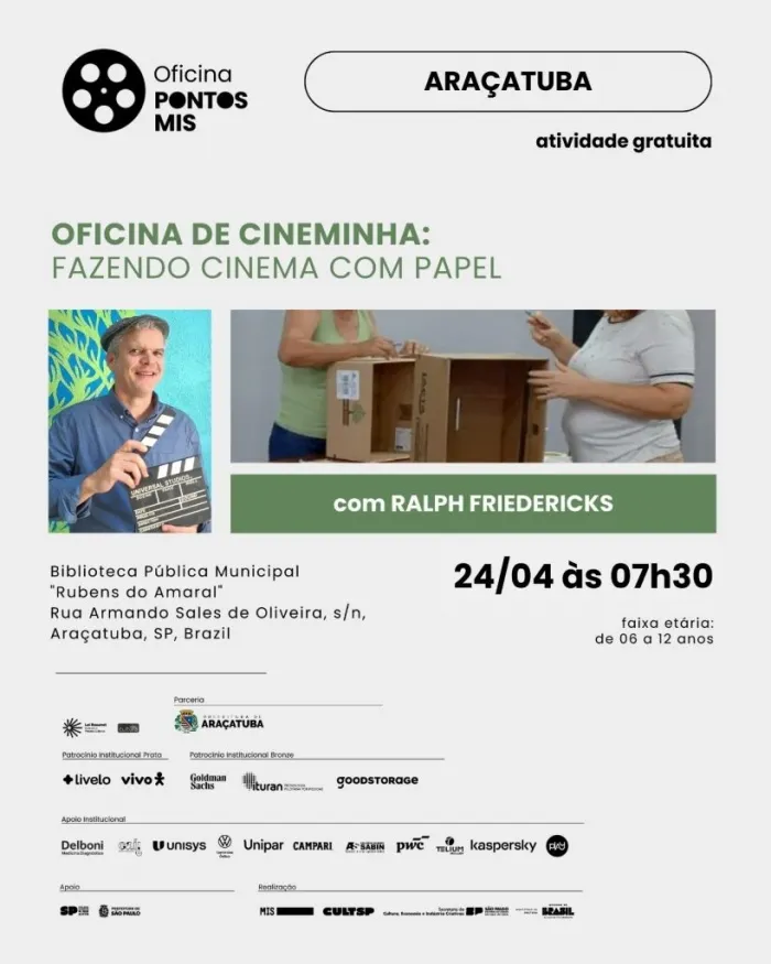 Oficina gratuita do Pontos MIS vai ensinar crianças de Araçatuba a fazerem cinema com papel