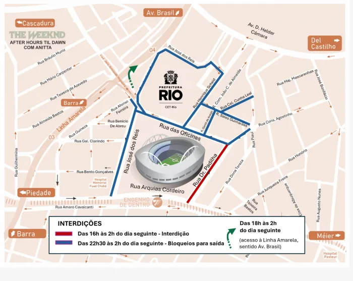 CET-Rio monta esquema especial de trânsito para show do Weeknd no domingo (26)