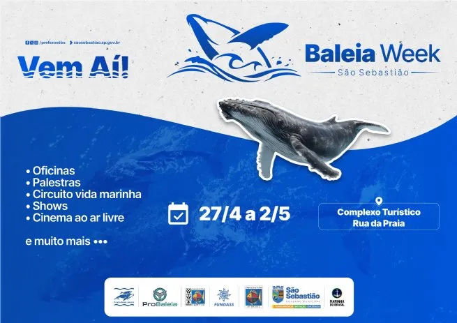 São Sebastião realiza 1º Baleia Week com programação voltada à educação ambiental e cultura oceânica