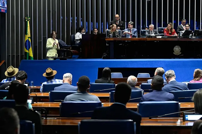 Os três senadores pelo DF, Leila Barros, Izalci Lucas e Damares Alves, participaram da sessão - Foto: Carlos Moura/Agência Senado