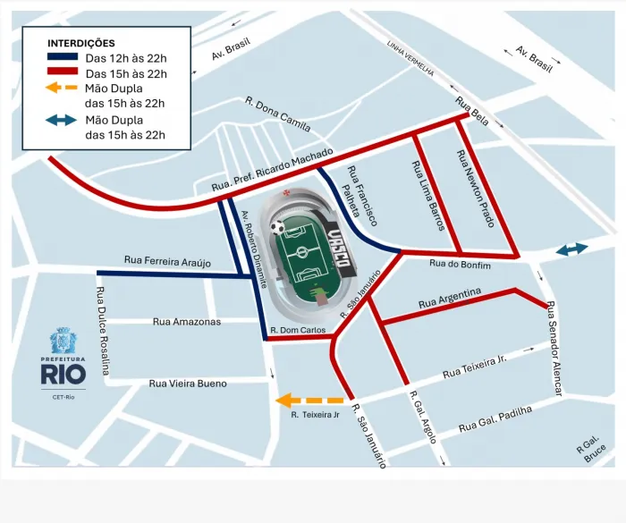 Interdições começam às 12h de quinta-feira (30/04). Arte: CET-Rio