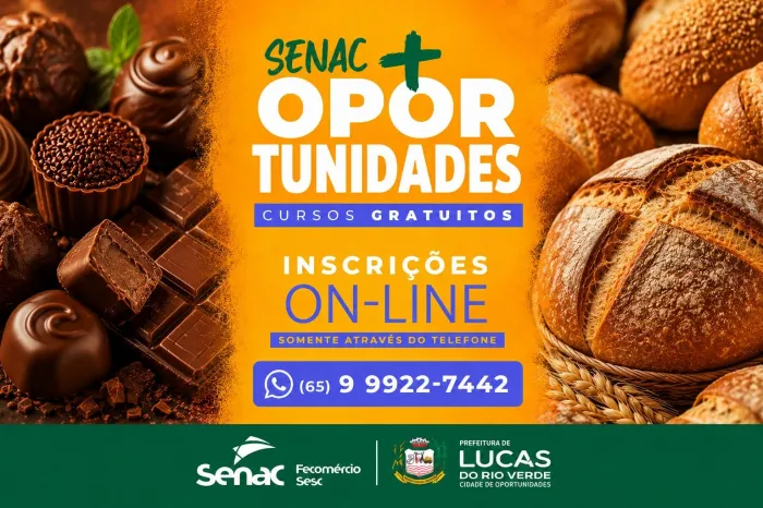 Lucas do Rio Verde abre inscrições para cursos gratuitos de panificação e chocolateria