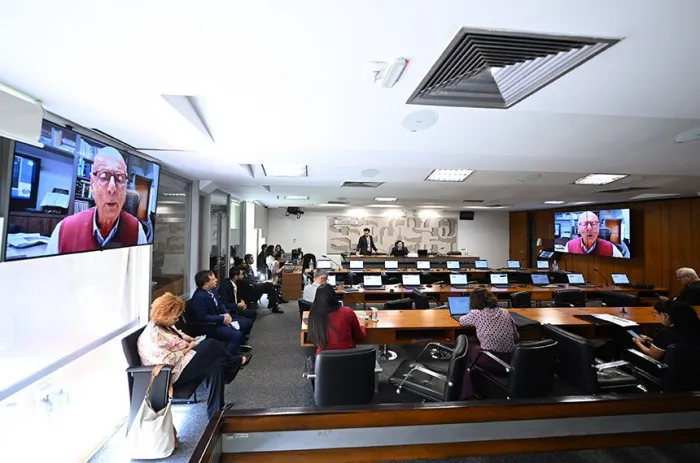 O parecer pela rejeição, do senador Esperidião Amin (telão), agora segue para a CCJ - Foto: Edilson Rodrigues/Agência Senado