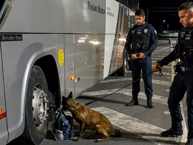 Cachorra do Canil da Polícia Municipal de São Sebastião ajuda na apreensão de drogas em ônibus na Tamoios