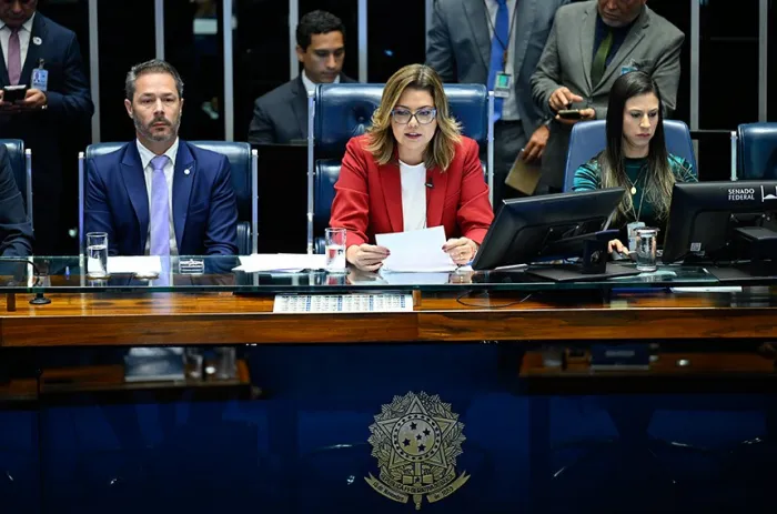 A senadora Leila Barros (C) comandou a sessão ao lado do deputado deputado Saulo Pedroso - Foto: Andressa Anholete/Agência Senado