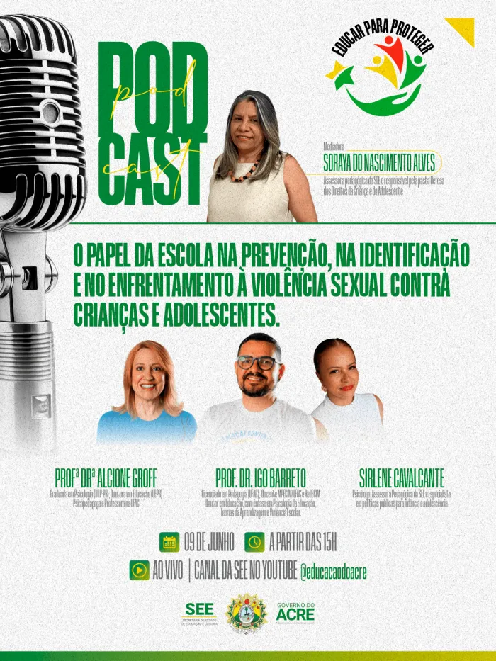 Educação discute prevenção à violência sexual contra crianças e adolescentes em podcast