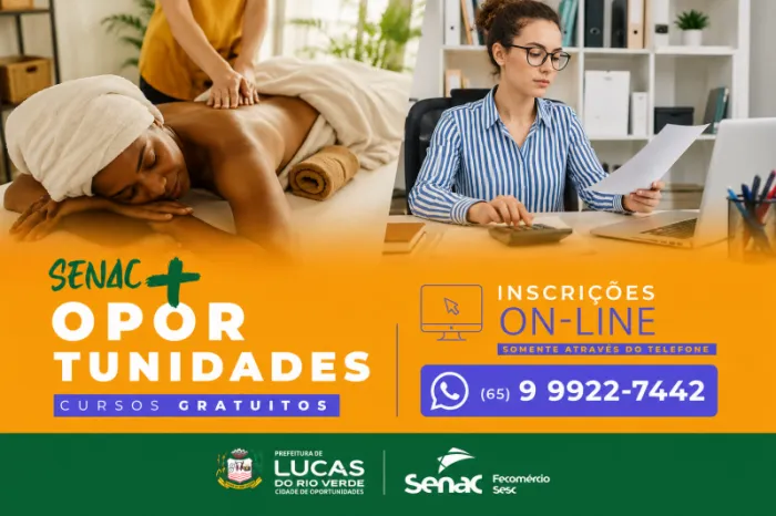 Cursos gratuitos nas áreas de administração e bem-estar abrem vagas em Lucas do Rio Verde