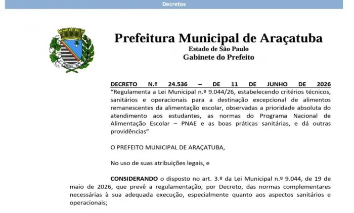 Foto: Reprodução/Prefeitura de Araçatuba - SP