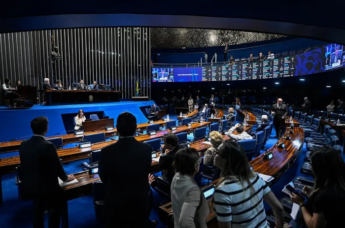 O Plenário do Senado durante a sessão que aprovou o projeto - Foto: Carlos Moura/Agência Senado