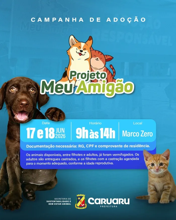 Prefeitura de Caruaru realiza evento do projeto “Meu Amigão” para incentivar a adoção consciente de pets em Caruaru