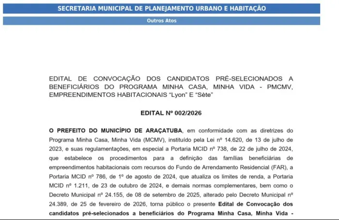 Foto: Reprodução/Prefeitura de Araçatuba - SP