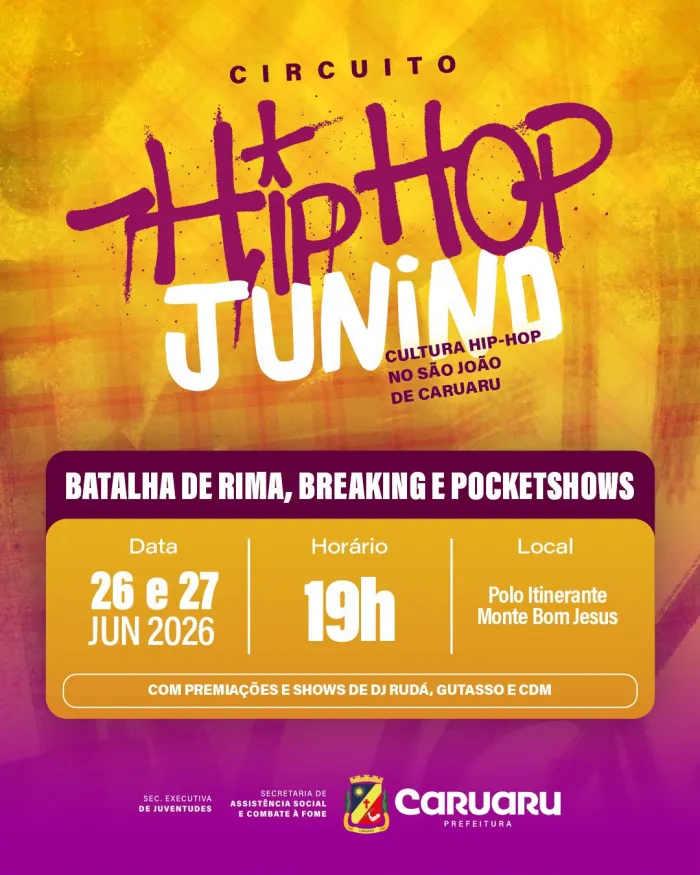 Prefeitura de Caruaru abre inscrições para batalhas de rima e breaking do Circuito Hip Hop Junino