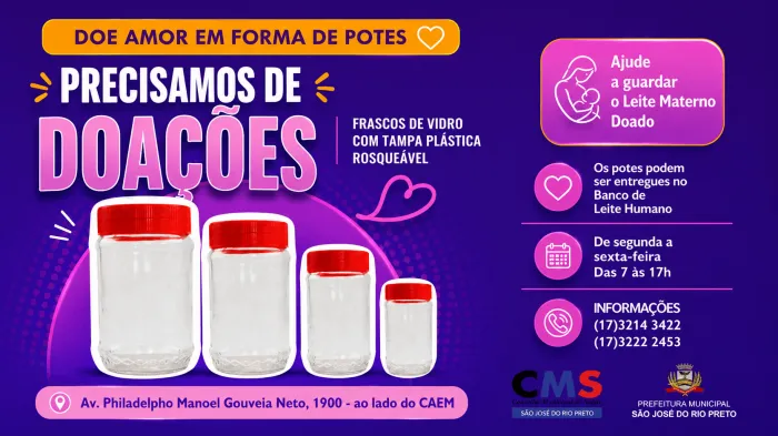 Banco de Leite Humano precisa de doação de frascos de vidro