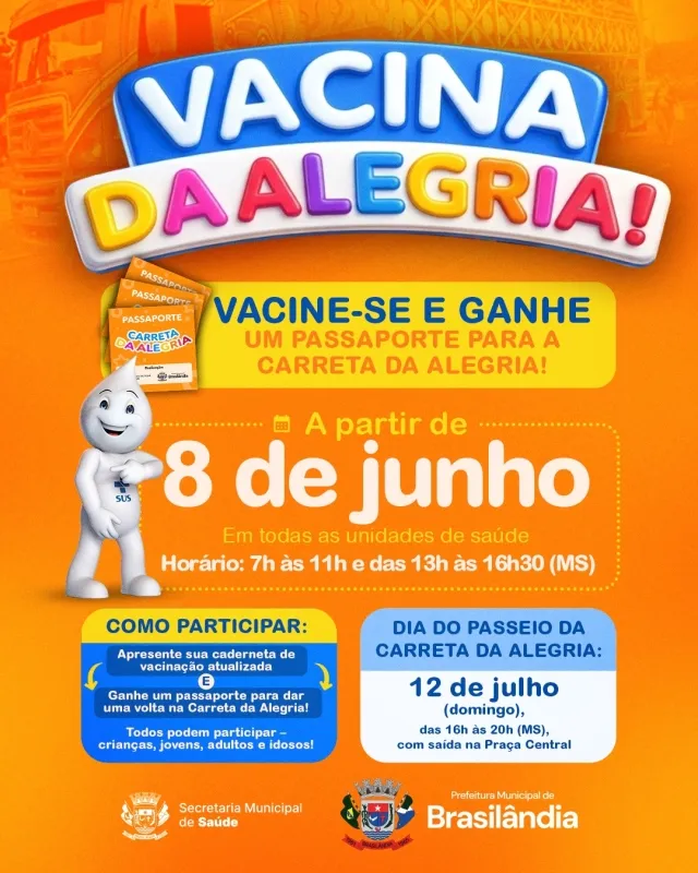 Contagem regressiva: Carreta da Alegria chega a Brasilândia no dia 12 de julho para premiar quem vacinou