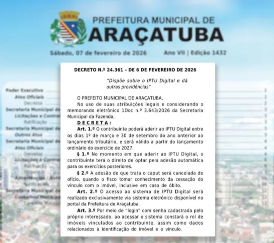 Contribuinte de Araçatuba pode migrar para o IPTU Digital até o fim de setembro
