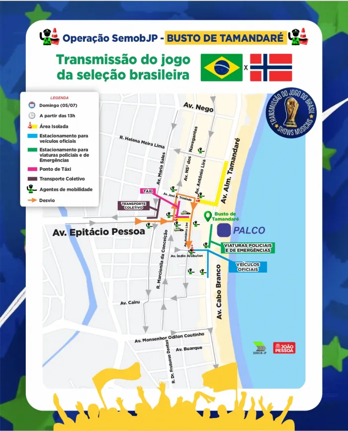 Semob-JP prepara esquema de trânsito para transmissão do jogo do Brasil e programação cultural