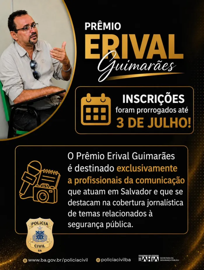 Inscrições para o Prêmio Erival Guimarães encerram às 23h59 desta sexta-feira (3)