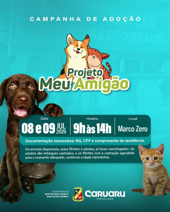Prefeitura de Caruaru promove evento “Meu Amigão” nos dias 08 e 09 para adoção consciente de pets