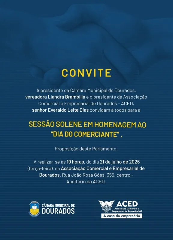 Em sessão solene na Aced, Câmara homenageia comerciantes de Dourados nesta terça-feira