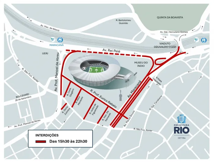 CET-Rio altera trânsito para Flamengo x São Paulo no Maracanã neste domingo (26/07)