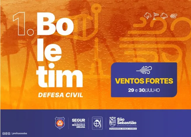Vendaval com rajadas de até 77 km/h vira embarcação e mobiliza equipes da Defesa Civil em São Sebastião