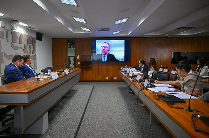 O embaixador Pedro Miguel da Costa e Silva participa da reunião via videoconferência - Foto: Ton Molina/Agência Senado