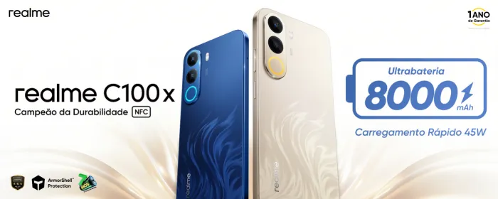 A realme lança C100x com bateria de 8.000 mAh no Brasil